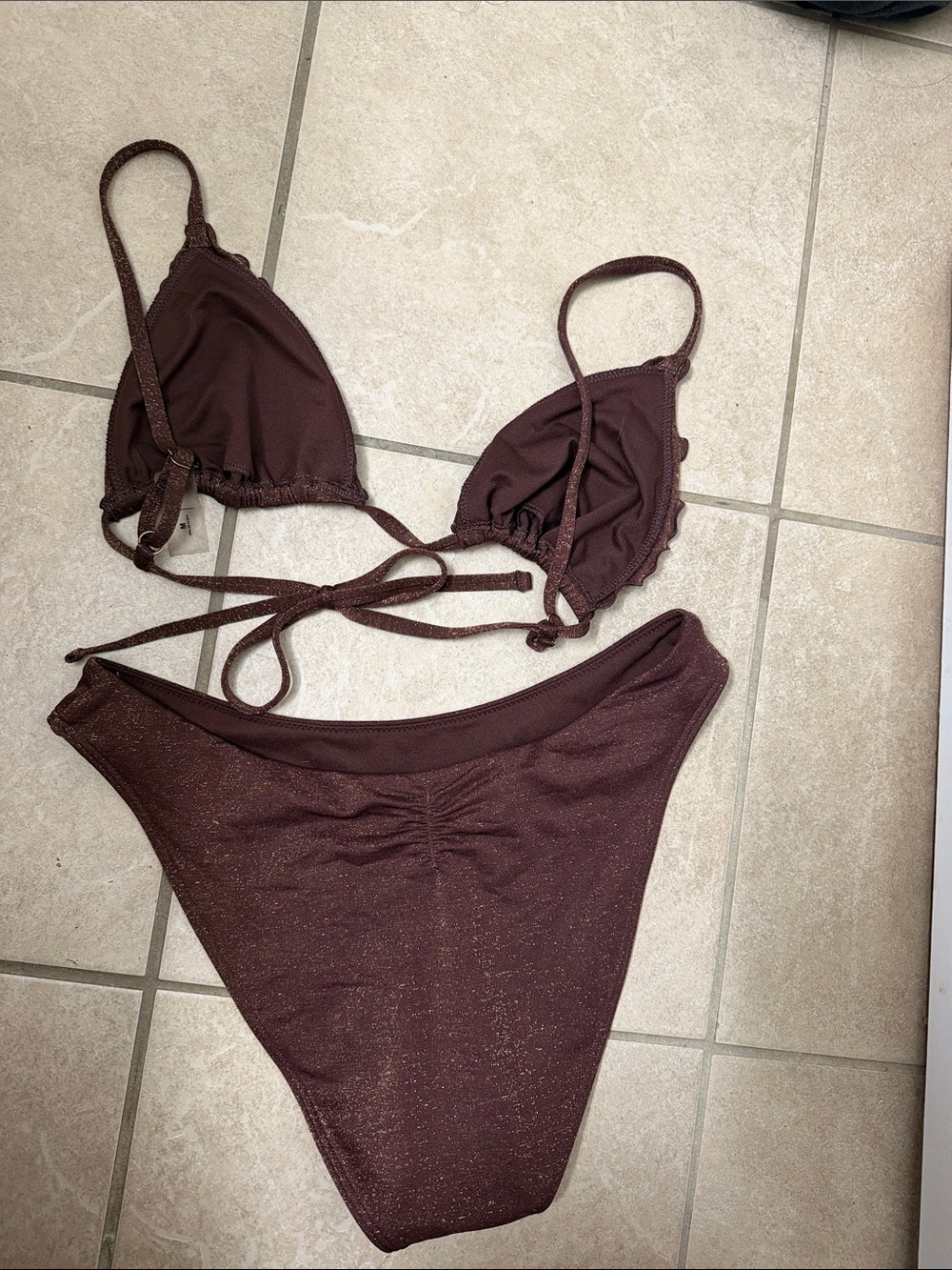 Abercrombie Brown Shimmer Triangle Bikini Set - Picture 3 of 5